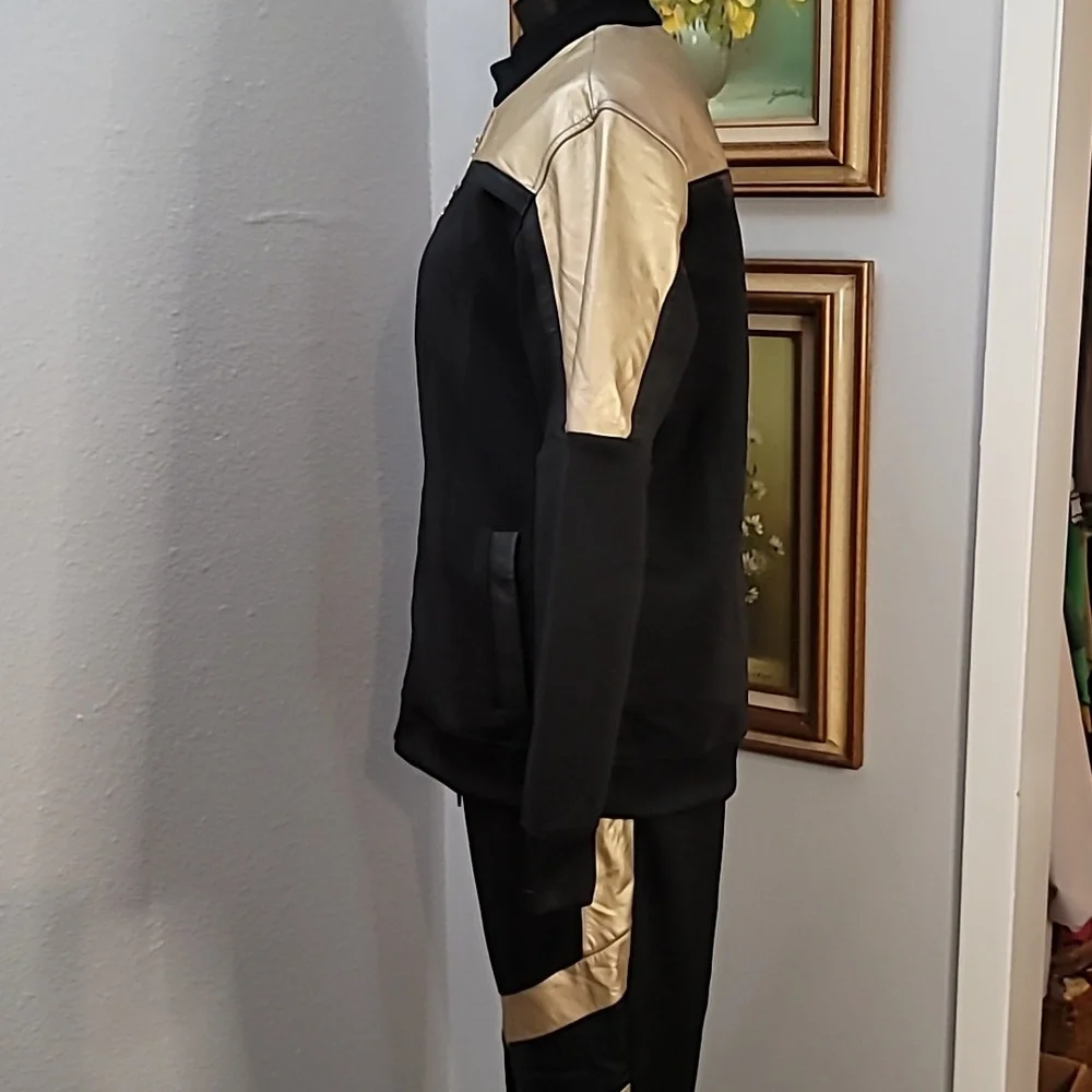 INC black and metallic gold track suit pants and jacket size large - Picture 11 of 16